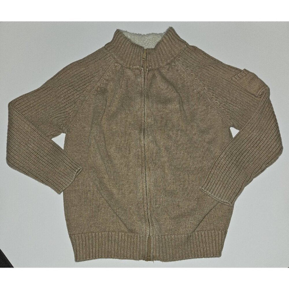 Gymboree Brown Full Zip Knit Sweater Sherpa Collar Boys XS (fading)